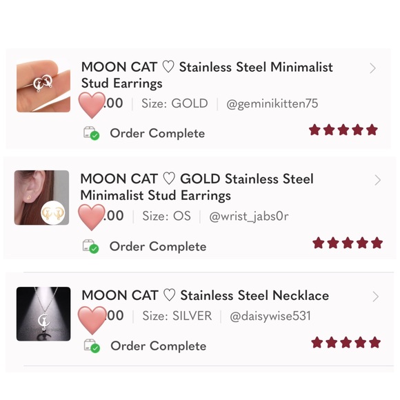 MOON CAT GOLD Stainless Steel Minimalist Stud Earrings With Gift Bag - Picture 4 of 5